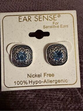 Ear Sense Blue Crystal Stud Earrings / Nickel Free